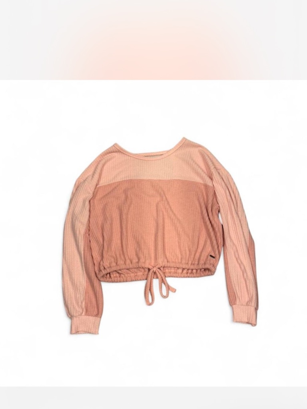 Women's two-toned pink waffle Knit Drawstring Pullover Hollister crop Top